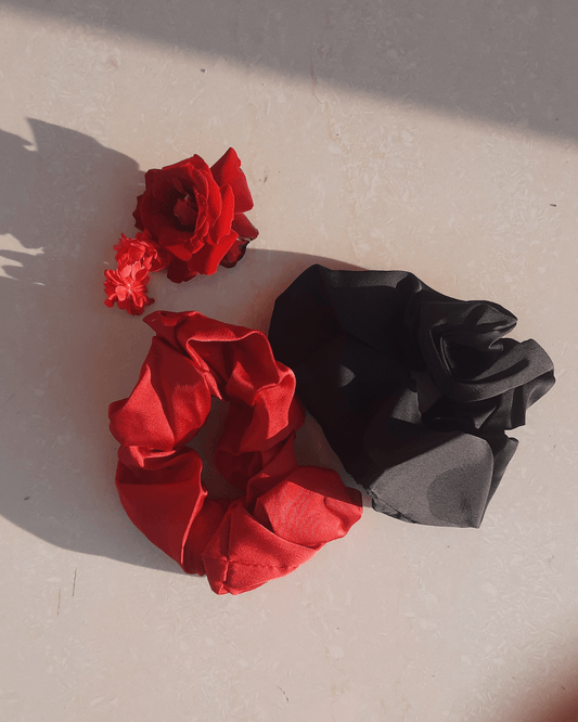 Invest in our Rouge et Noir Satin Scrunchies - Lebanon - Glowrious